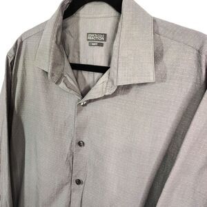 KENNETH COLE Grey Cotton Slim Fit Button-Down 17.5 34-35 Men's Long Sleeve Shirt